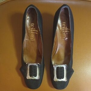 Wilbar's Vintage Black Heels from Spain, Silver Buckles, Size 7.5 AA Narrow